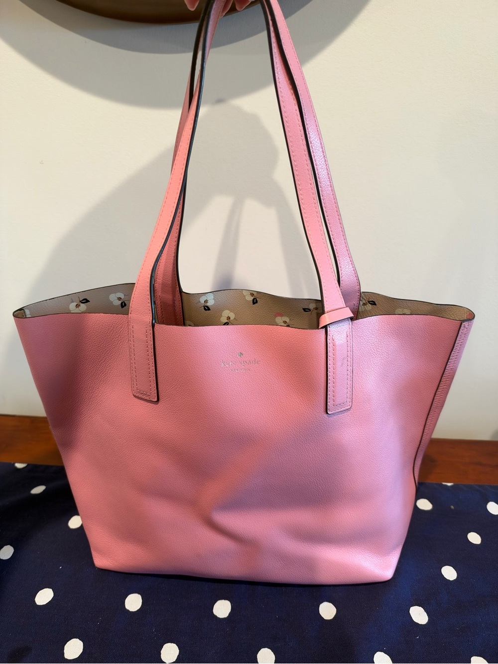 kate spade Pink Leather Tote with Floral Lined Interior